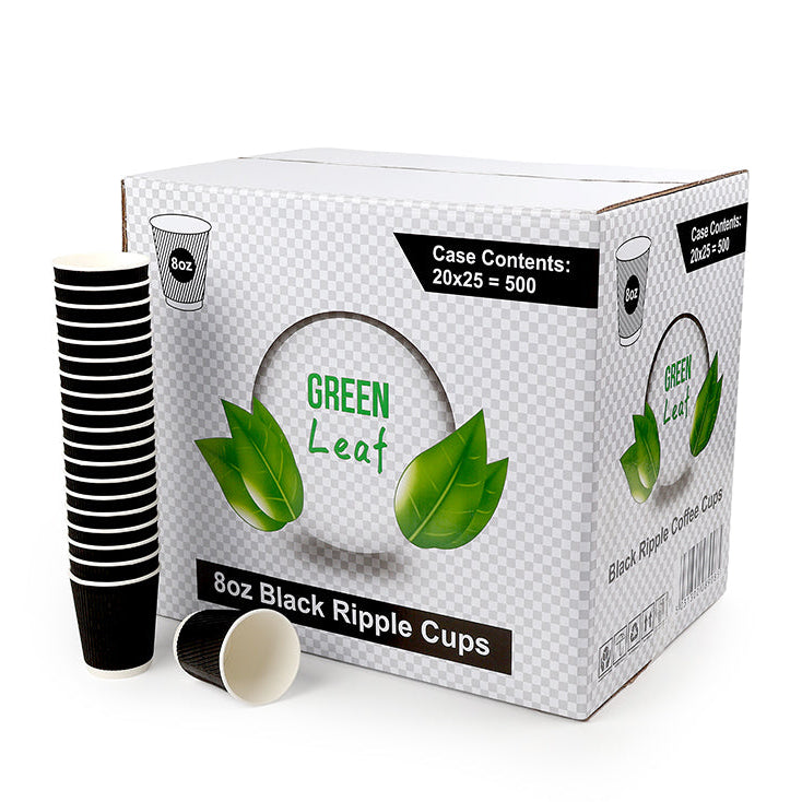 Green Leaf 8oz Black Ripple Cups 20x25 (500pcs)